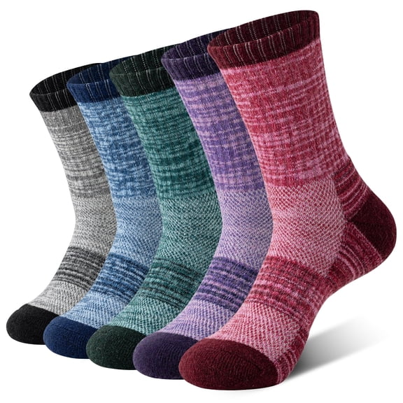5 Pairs Merino Wool Hiking Socks Warm Thermal Winter Cozy Cushioned Moisture Wicking Socks for Women & Men