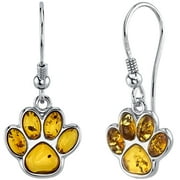 ORAVO Baltic Amber Paw Print Dangle Earrings in Sterling Silver