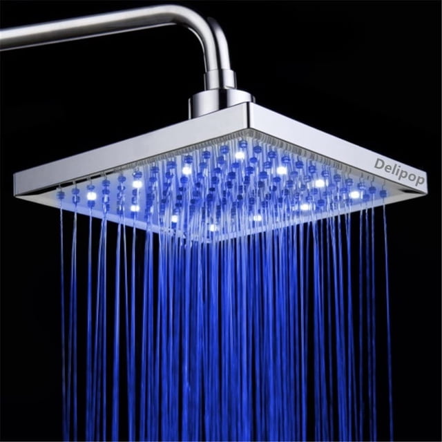 Ducha, cuadrado de 20,3 cm, control de temperatura, acabado cromado, ABS con 3 colores cambiantes, cabezal de ducha de baño LED de 12 piezas (1 paquete)