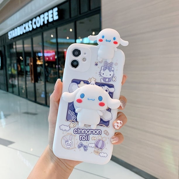 Sanrio-funda de teléfono con cordón para Iphone, carcasa con soporte para espejo de maquillaje, 3D, muñeca cinnamoroll, 11, 12, 13 Pro Max, Mini, X, Xs, Xr, 6, 7, 8 Plus, SE Fivean unisex