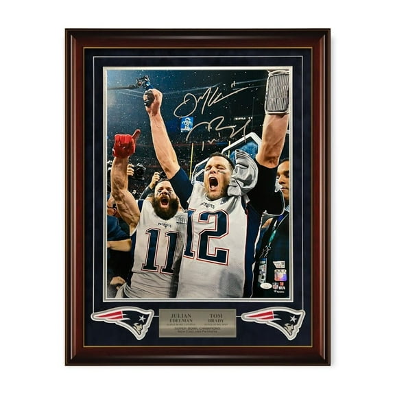 Tom Brady  Julian Edelman Autographed 16x20 Photo Framed to 23x27 Fanatics