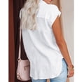 thumbnail image 4 of Camisa con botones para mujer, manga corta, Color brillante puro, blusa informal holgada de manga corta para mujer, para salida, oficina, fiesta, blanco L, 4 of 6
