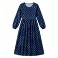 thumbnail image 5 of SAWOBUUN Womens Long Sleeve Dresses High Waist Crewneck Polka Dot A-Line Casual Midi Tshirt Dress with Pockets, 5 of 5
