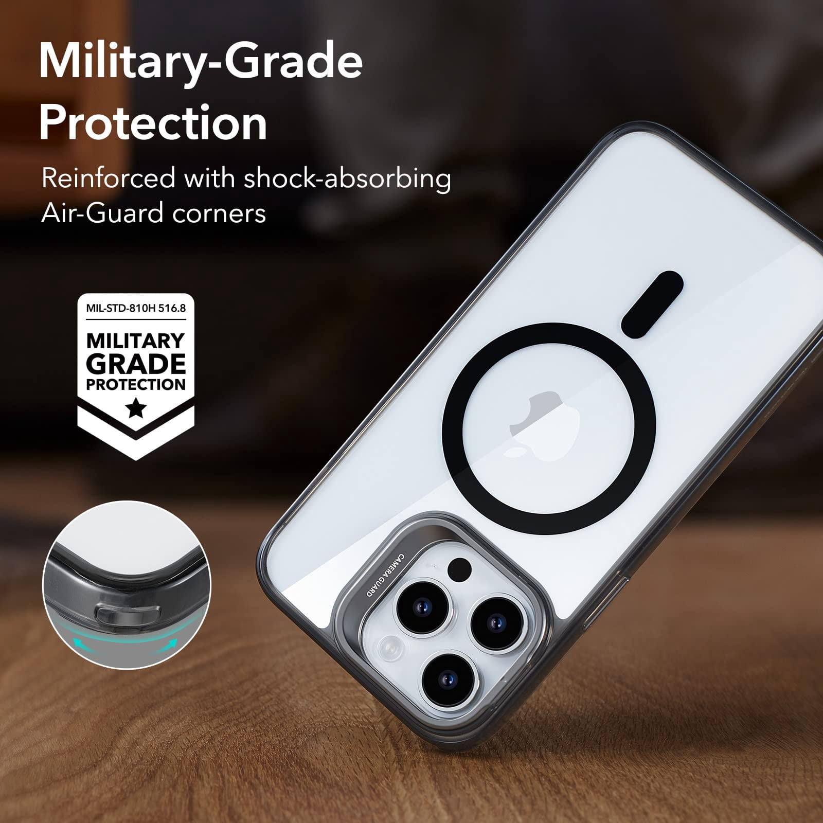 Esr Magnetic Phone Case For 14 Pro Max  Compatible With Magsafe Built-in Camera Ring Stand Military-grade Protection Classic Kickstand (halolock) Clear Black