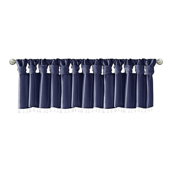 Madison Park Polyester Lightweight Faux Silk Valance with Beads in Navy