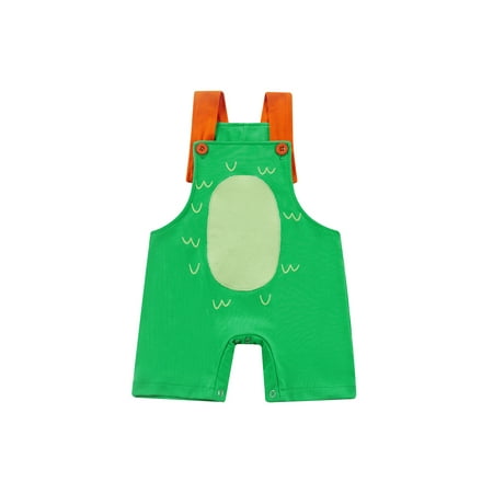 

Chollius Infant Boy Summer Romper Adjustable Button-Shoulder Straps Overalls Dinosaur Style Ribbed Triangle Bottom Snap Jumpsuit