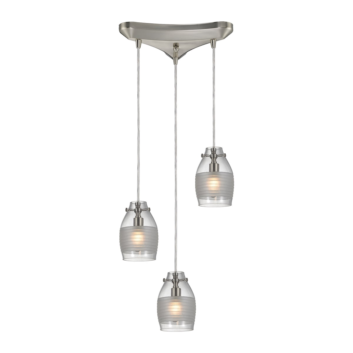 Carved Glass 3Light Triangular Pendant Fixture in Brushed Nickel with