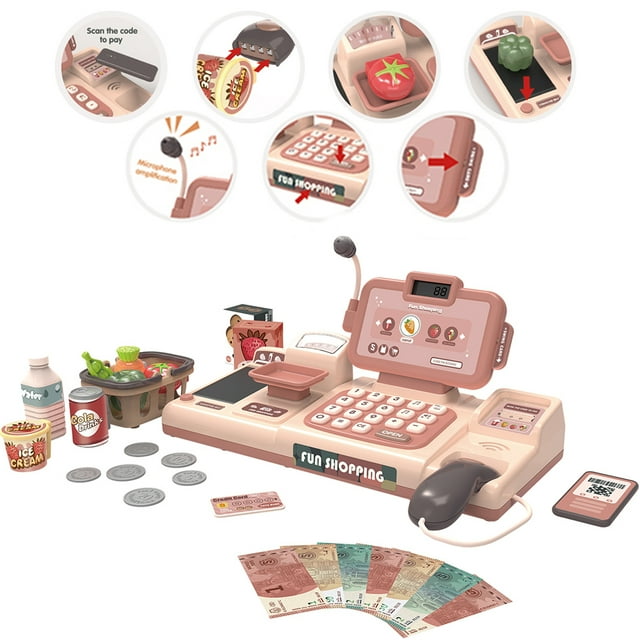 Tienda de supermercado para niños, juguetes, caja registradora, frutas, verduras, juego de cesta de helado, juguete educativo para edades tempranas, juguetes impresos de supermercado