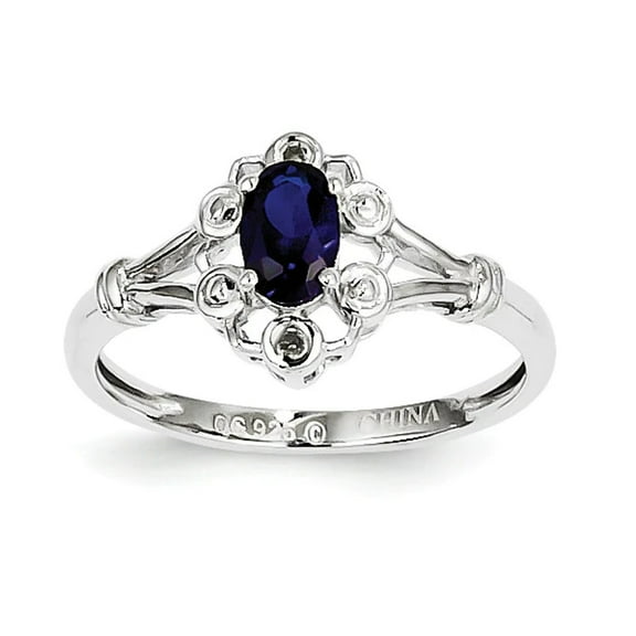 925 Sterling Silver Polished Created Sapphire and Diamond Ring Size 5 Measures 2mm Wide - Ring for Women