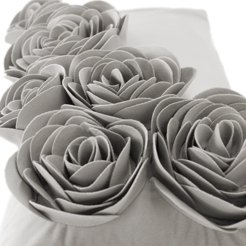 JWH 3D Decorative Soft Gey Velvet Rose Design Throw Pillow Covers for Bed Sofa Chair Decor 12x20inch Gray
