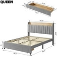 thumbnail image 3 of Acekid Queen Size Bed Frame with Storage Headboard and Charging Station, Upholstered Platform Bed Frame with Drawer, Mattress Foundation with Solid Wooden Slats Support, No Box Spring Needed,, 3 of 7
