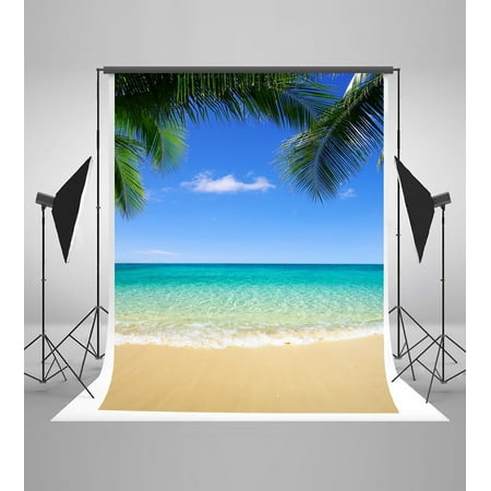 Image of MOHome 5x7ft Sea and Beach Backgrounds Blue Sky White Cloud Photo Backdrops Nature Scenery Backdrop