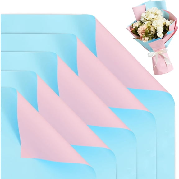 20Pcs Baby Blue and Baby Pink Double Sided Floral Wrapping Paper Matte Waterproof Flower Bouquet Wrapping Paper for Floral Wrap Florist Packing Supplies Valentine's Christmas Gift Wrapping