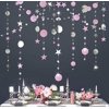 Glitter Pink Silver Circle Dot Garland Twinkle Little Star Decoration Polka Dots Streamer Backdrop Banner Girls Birthday Party Decor/Baby Shower/Wedding/Engagement/Anniversary/Sweet 16/Bridal Shower