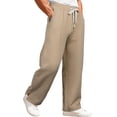 thumbnail image 3 of TANBOM Men's Straight Leg Relaxed Fit Casual Drawstring Polyester Pants Khaki 1-Pack S, 3 of 4