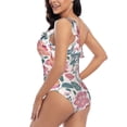 thumbnail image 4 of Cauagu Flower Leaves Print Women's Sexy One Piece Swimsuits One Shoulder Ruffle Tummy Control Bathing Suit Slimming Swimwear-X-Large, 4 of 6