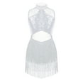 thumbnail image 3 of inlzdz Girls Sequins Tassel Leotard for Ballet Jazz Latin Ballroom Tango Dance Performance Costume White 8, 3 of 6