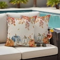 thumbnail image 4 of Orange Blue Thanksgiving Fall Outdoor Waterproof Pillow Covers, Rustic Botanical Pumpkins Decorative Square Throw Pillowcase Sofa Cushion Sham for Patio/Couch/Chair, 24"x24" 2 Pack, 4 of 8