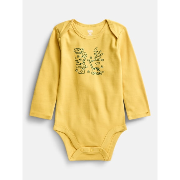 Wonder Nation Baby Boys' Graphic Cotton Bodysuit with Long Sleeves, Sizes 0M-24M