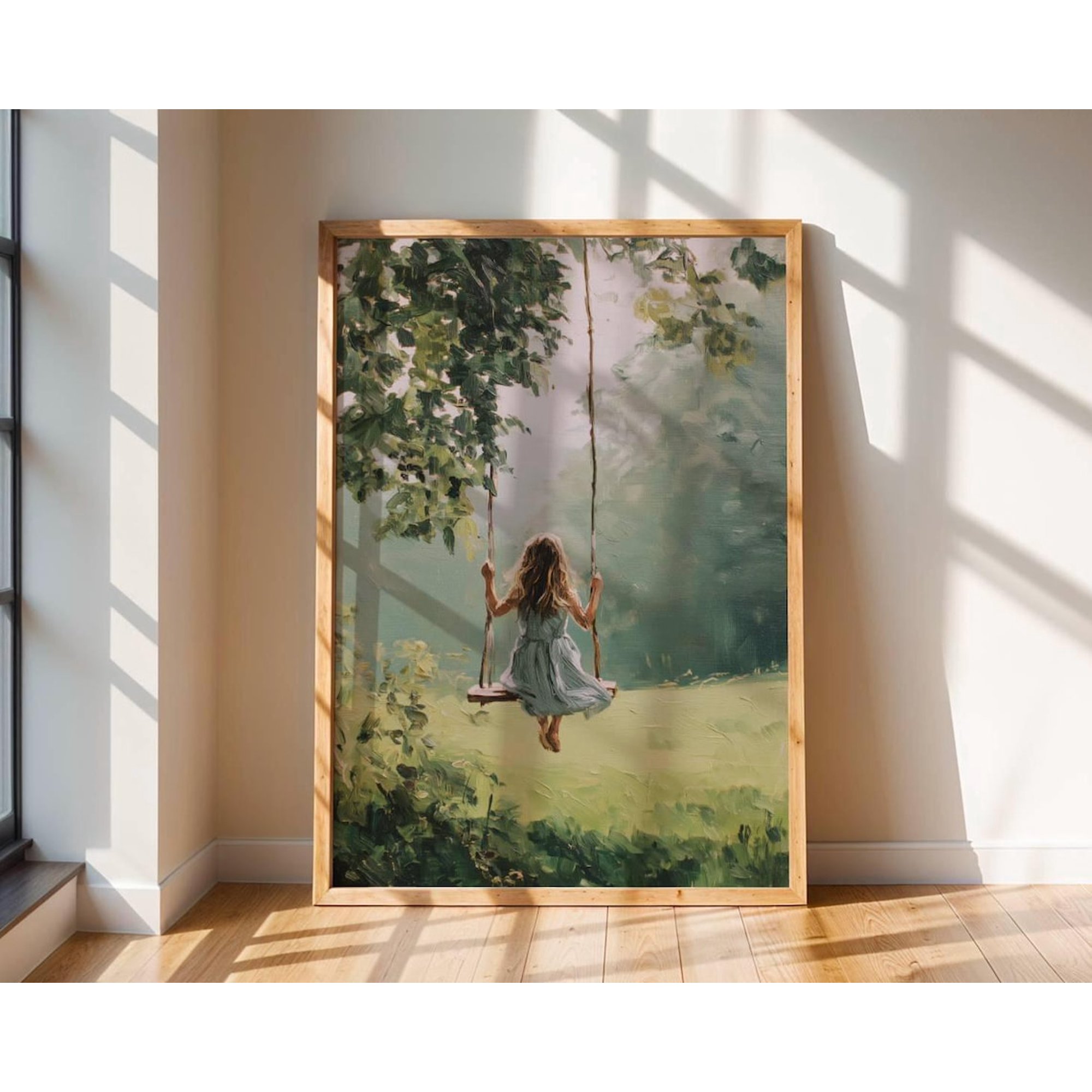 Girl On Swing Fairytale Vintage Farmhouse Nursery Wall Art Poster
