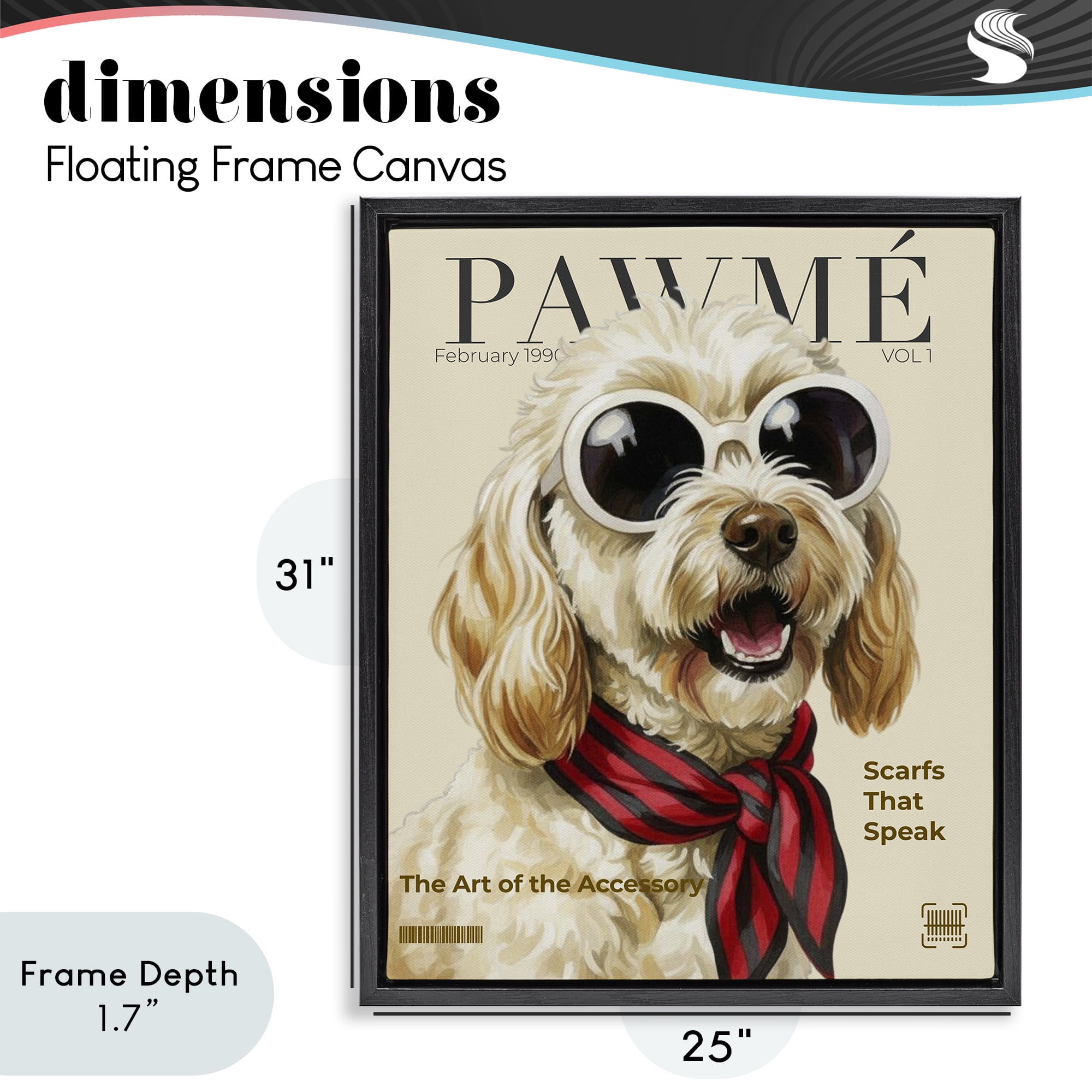 Stupell Industries Pawme Dog Fashion Magazine Black Framed Floater Canvas Wall Art, design by A Barefoot Stylist