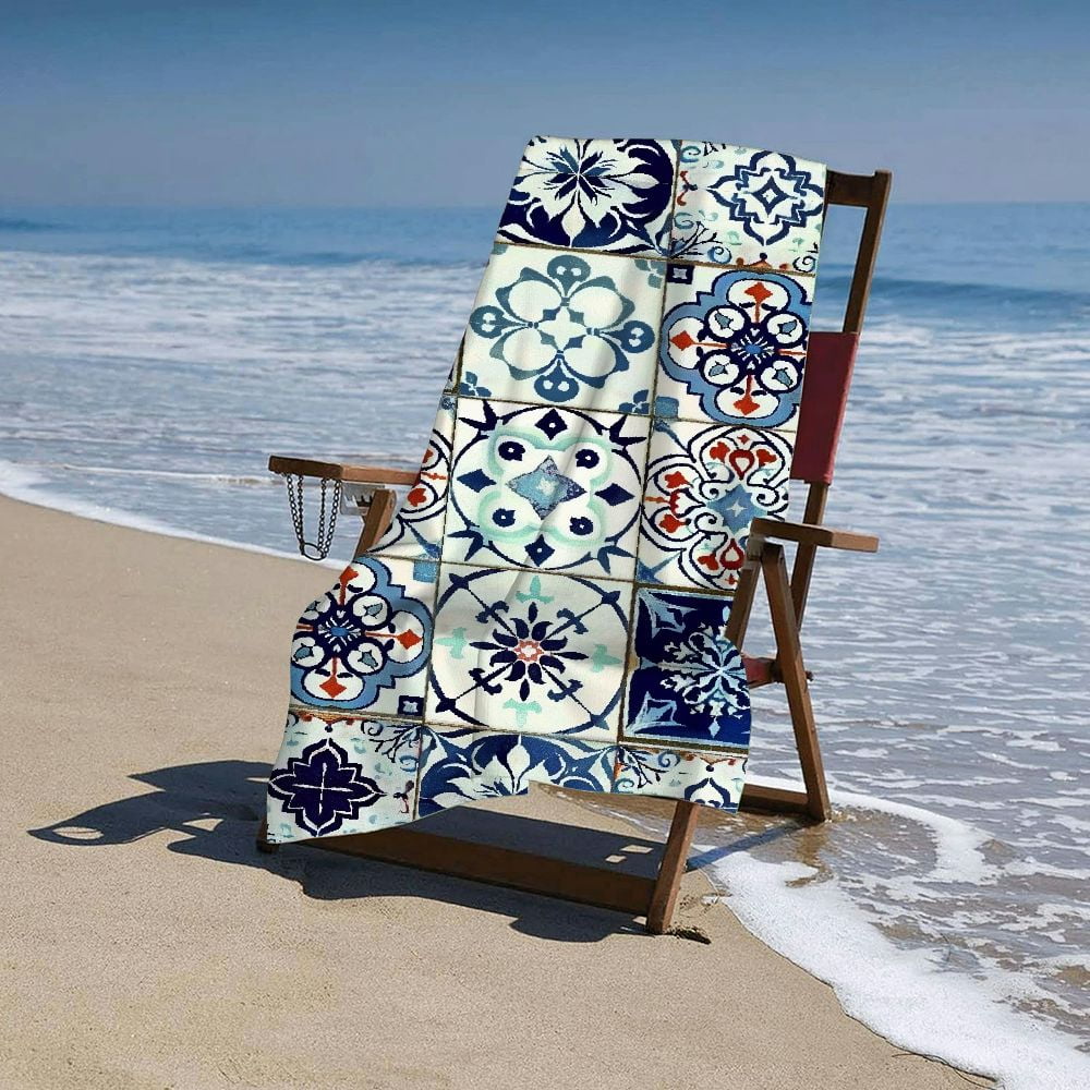 PHYHOO Vintage Blue Mandala Beach Towels Oversized Microfiber Beach Towel for Adults Super Absorbent Sand Free Pool Towels for Kids,Men,Women,Boys,Girls 30x60in