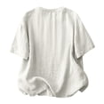 thumbnail image 5 of Women's Cotton Linen T Shirt Short Sleeve Ribbed Spliced Summer Casual Loose Pullover Top by Yigetop White L, 5 of 8