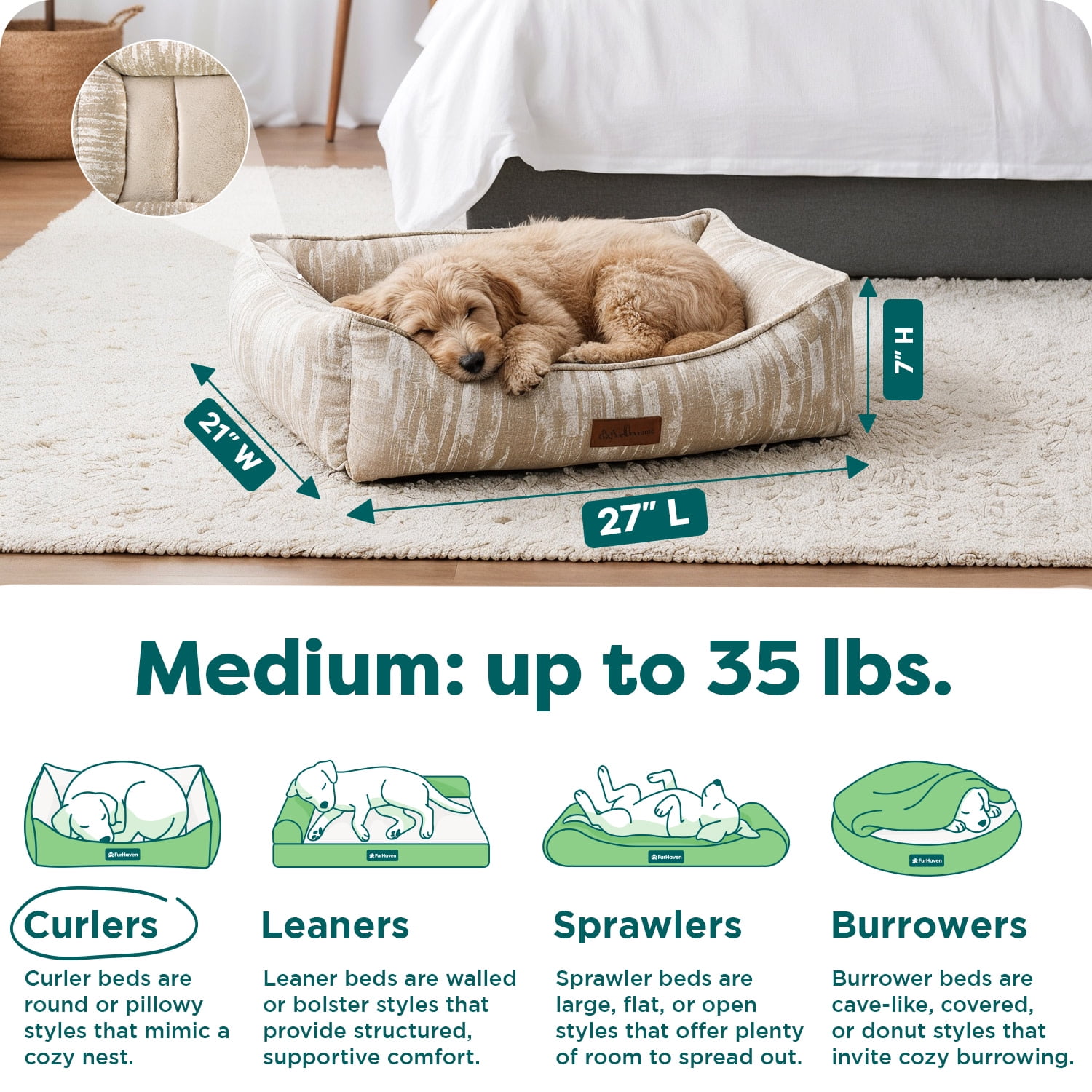 Furhaven Pet Products Medium Overstuffed Cozy Couch Non-Slip Dog & Cat Bed, 27"x21", Taupe