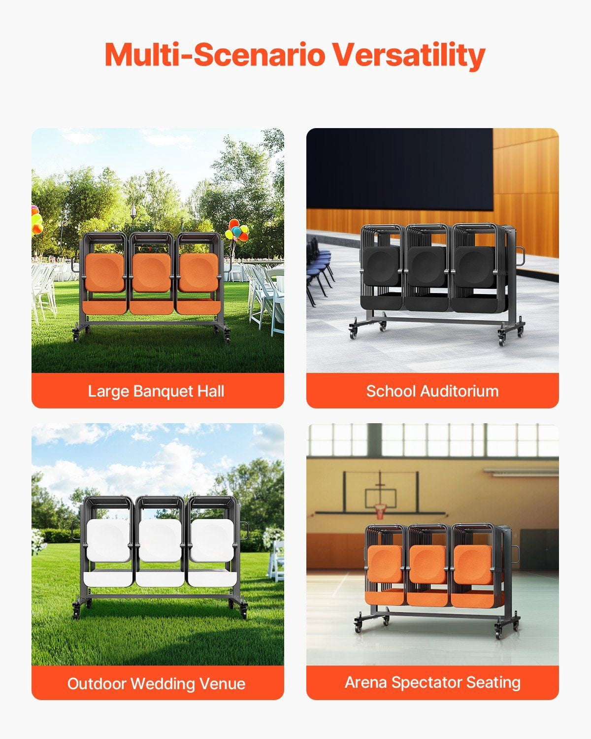 Easy-Move Chair and Table Dolly with Wheels - Supports 400lbs, Holds 42 Folding Chairs or 12 Tables