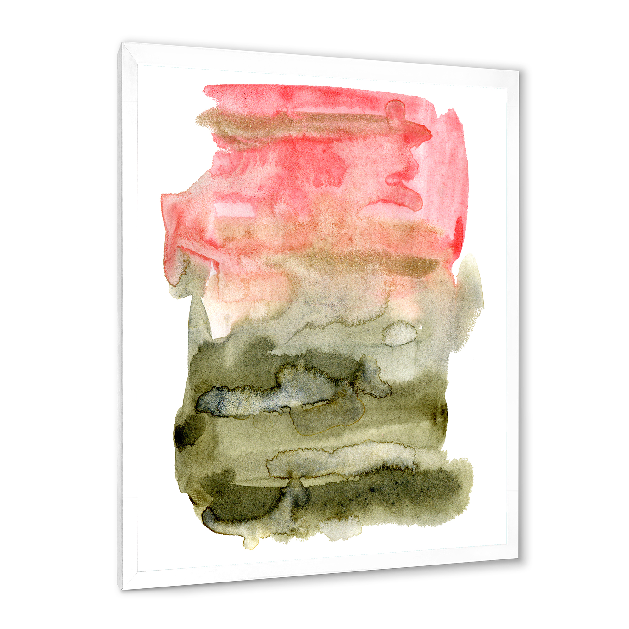 Designart 'Red Pink and Green Abstract Clouds' Modern Framed Art Print