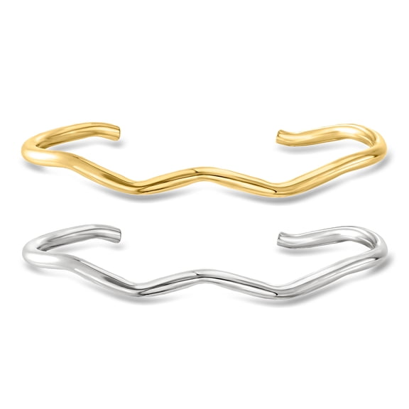 Pure Collection by Ross-Simons Italian Sterling Silver and 18kt Gold Vermeil Jewelry Set: 2 Wavy Cuff Bracelets, Women's, Adult