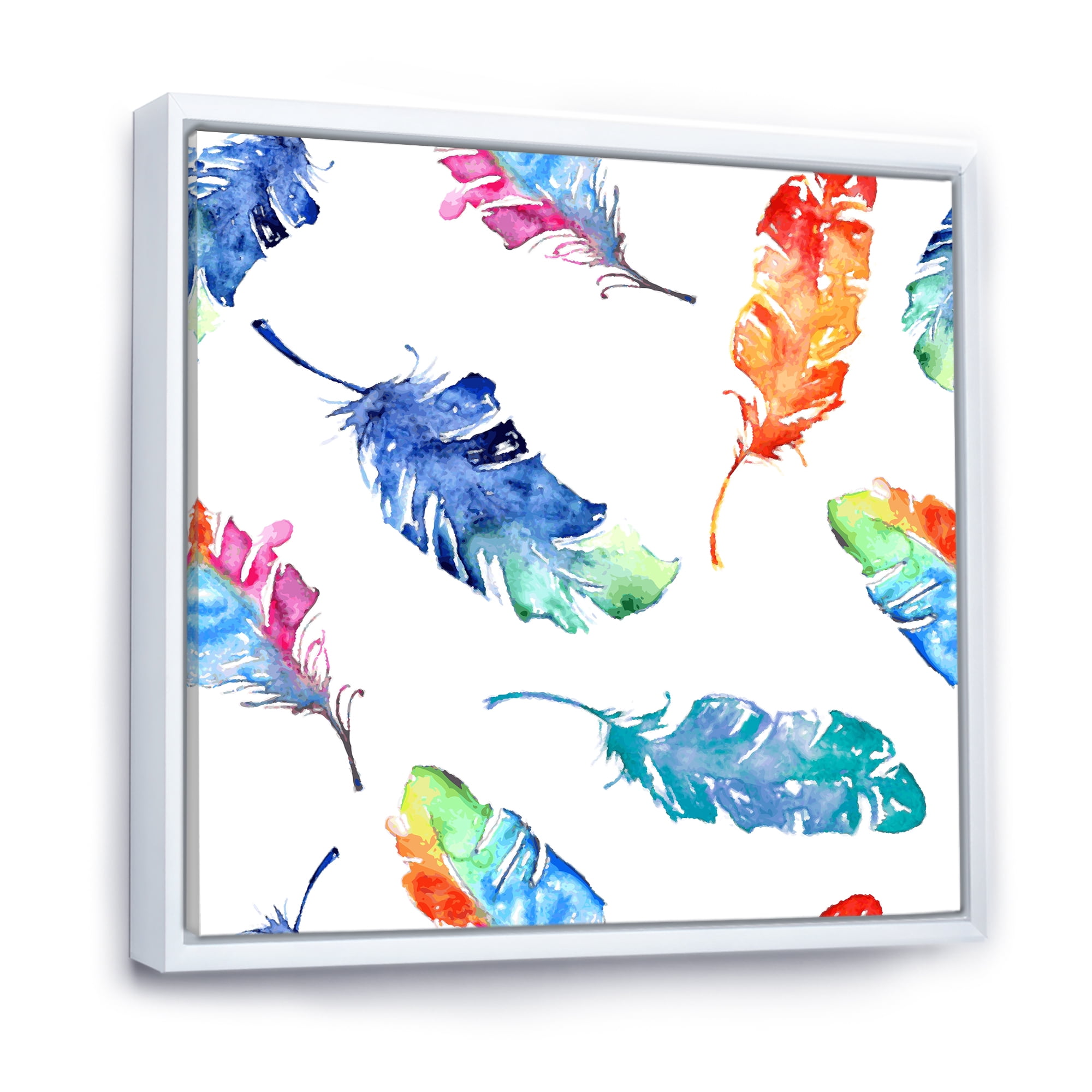 Ethnic Colorful Feathers 30 in x 30 in Framed Painting Canvas Art Print, by Designart