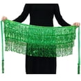 thumbnail image 2 of Guardurnaity a la cadera para danza del vientre a la moda, faldas con borlas, ropa de baile hermosa, disfraz Rave con diamantes de imitación Prendas para la parte inferior del cuerpo Verde, 2 of 6
