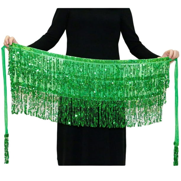 Guardurnaity a la cadera para danza del vientre a la moda, bufanda con borlas, ropa de baile envolvente multicolor, disfraz Rave con diamantes de Prendas para la parte inferior del cuerpo Verde