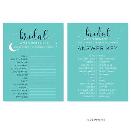 Word Scramble Love You to the Moon and Back Bridal Shower Game Cards, 20-Pack
