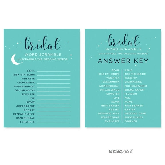 Word Scramble Love You to the Moon and Back Bridal Shower Game Cards, 20-Pack