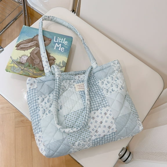 Kwuty Cute Quilted Tote Bag For Women Colloge Tote bags Floral Medium Size Cotton Patchwork Bag