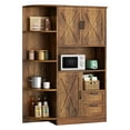 thumbnail image 2 of Walsunny Pantry Cabinets with Microwave Shelf Coffee Bar Counter Top 4 Corner Shelves 3 Doors 2 Drawers 60.4" Kitchen Pantry Storage Cabinet Buffet Sideboard Hutch Cupboard Freestanding Brown, 2 of 7