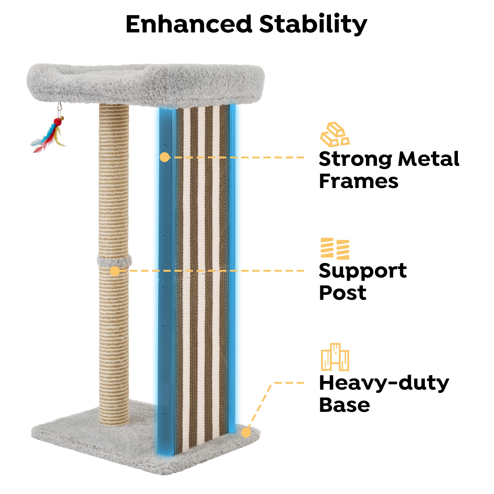 Veehoo 35" Tall Cat Scratching Post for Indoor Cats Adult, Sturdy Cat Scratch Pad with Replaceable Metal Frame Scratching Board, Large Scratch Post with Plush Top Bed