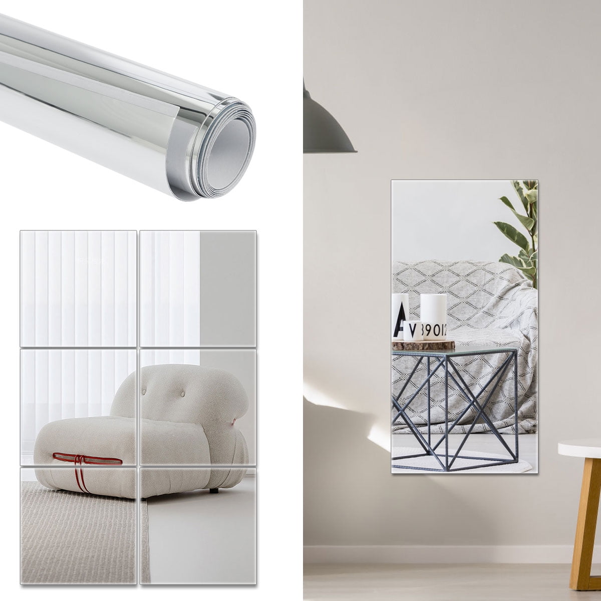 Pcapzz Self Adhesive Mirror Stickers Flexible Mirrors Sheets Cuttable DIY Wall Mirror PET Non Glass Mirror Stickers Mirror Wall Stickers Decor for Bathroom Bedroom Gym 19.7x39.4inch/23.6x39.4inch