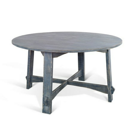 Rena Dining Table, 54 Inch Round Planked Ocean Blue Mahogany Wood