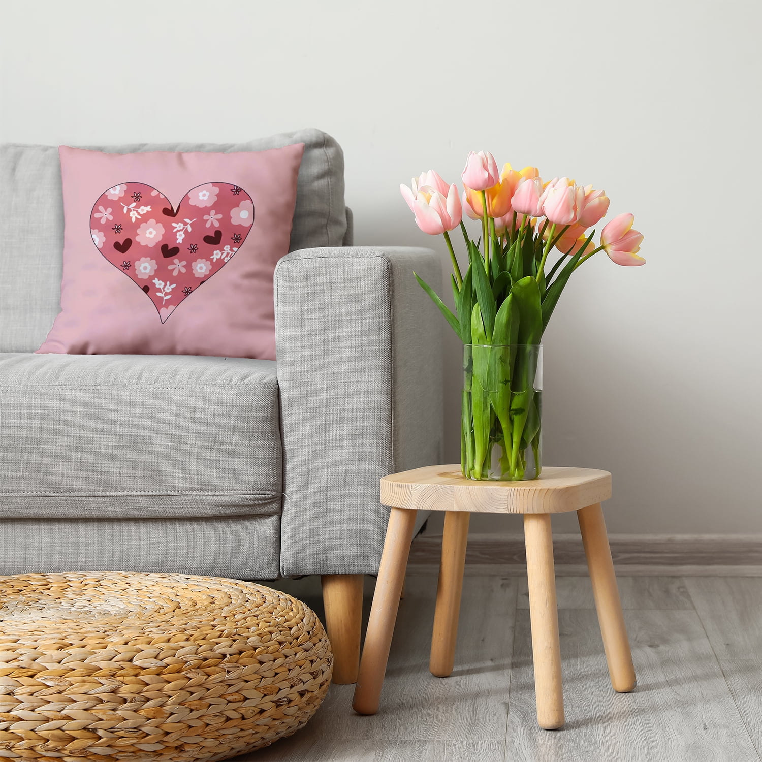 18"x18" Simply Daisy Valentines Flowery Love Hearts Poly Accent Pillow, Mauve Qty 1