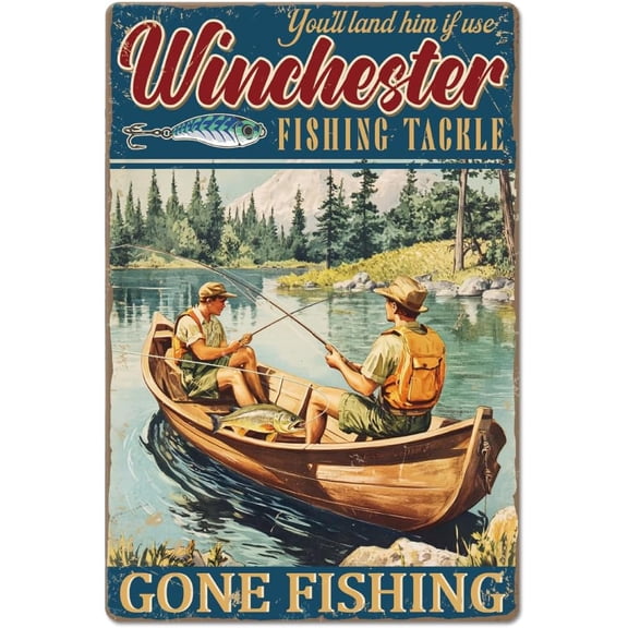 "Winchester Fishing Tackle" Tin Sign Fishing Metal Tin Sign Metal Vintage Sign 12×8inch Funny Wall Decor Tin Signs for Home Farm Bar Coffee Shop Club Decoration