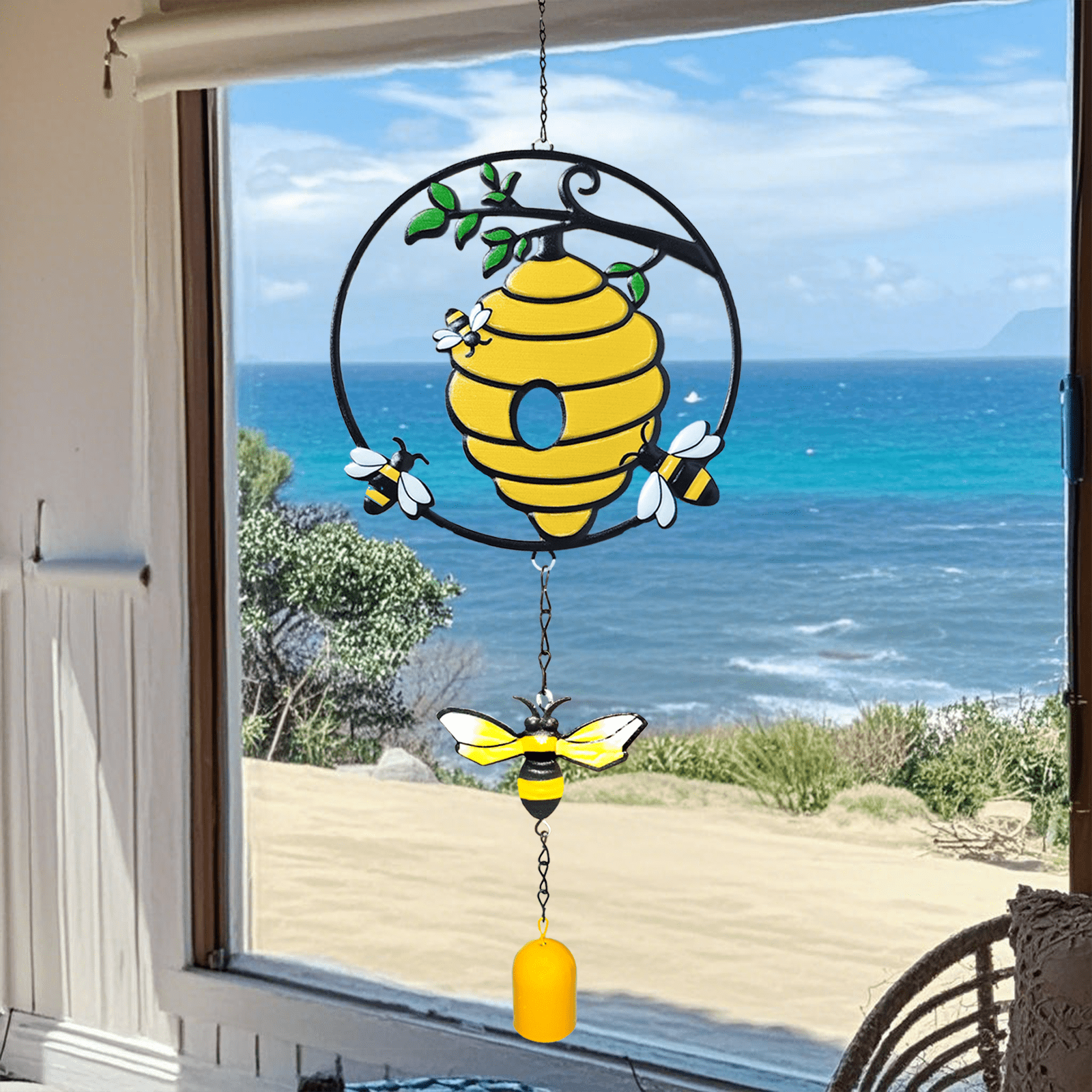 Garden Wind Chime Outdoor Clearance, Bee Wind Chime for Garden, Patio, Balcony, Outdoor/Indoor Decor, Metal Garden Art Decor