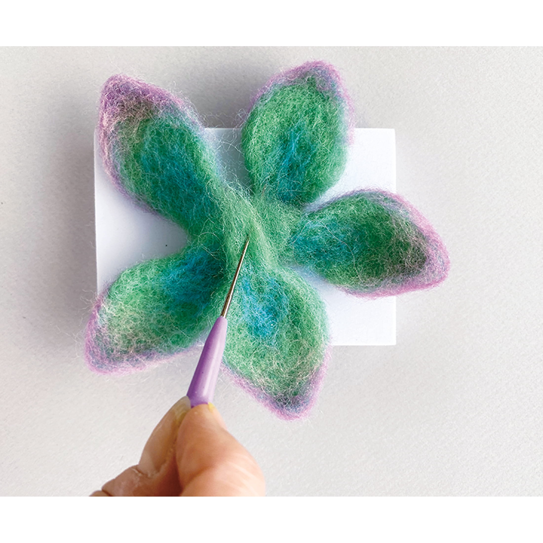 Hillfolk Needle Felted Succulent Kit with Wool Roving, Needle, Foam Block, and Pot