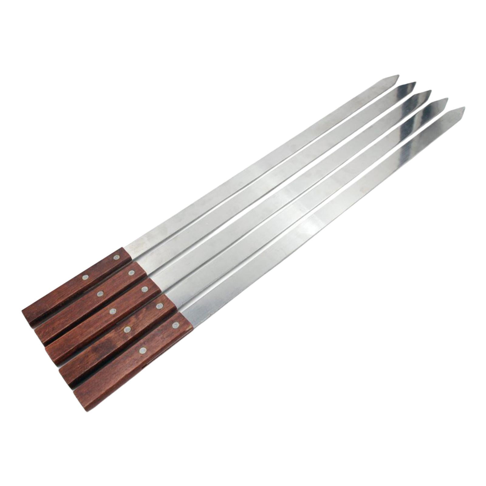 60CM Stainless Steel Wide BBQ Skewers Long Wood Handle Grill Kebab Fork Stick 