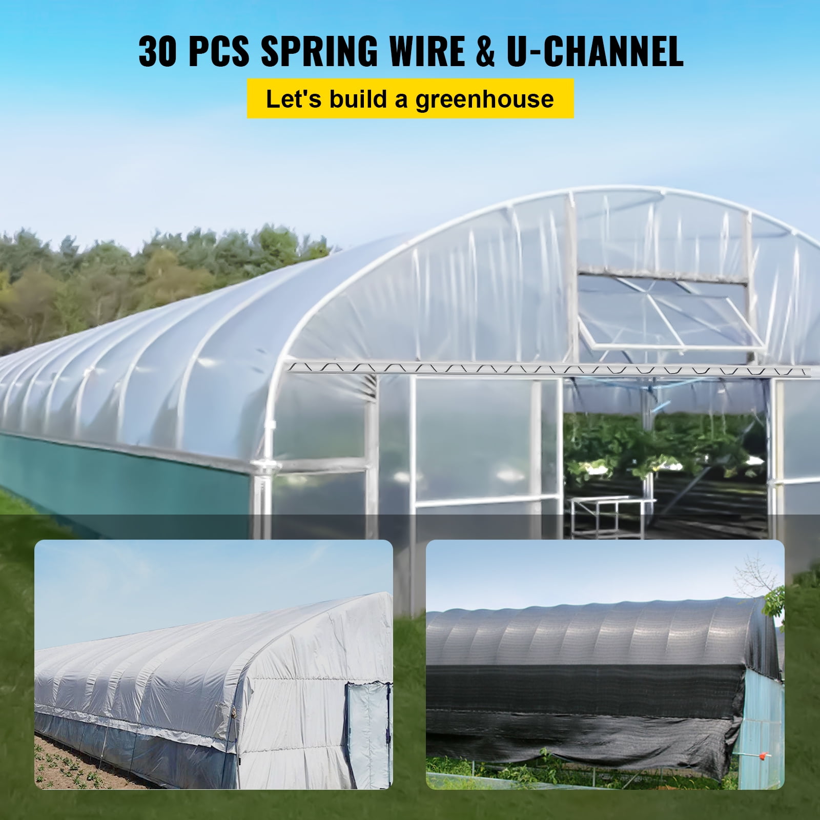 VEVOR Wiggle Wire & Lock Channel Greenhouse Spring Lock & C-Channel Bundle 10PCS