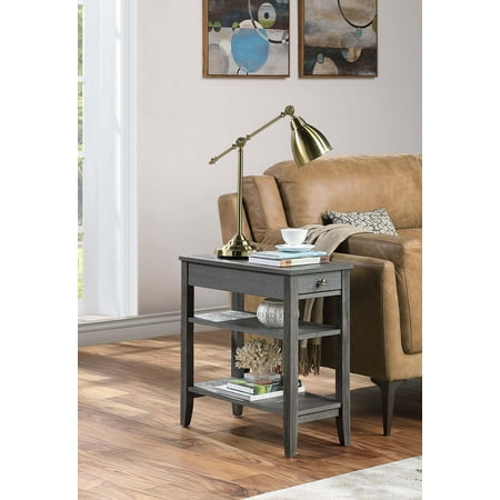 Convenience Concepts American Heritage 1 Drawer Chairside End Table with Shelves Wirebrush Dark Gray