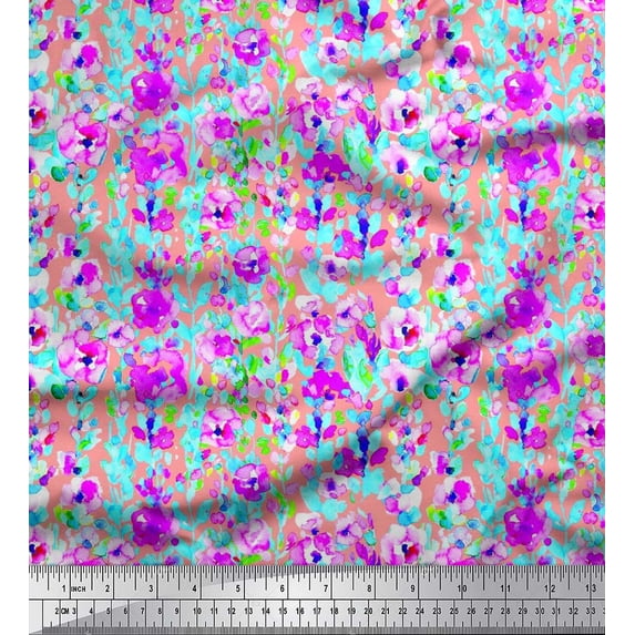 Soimoi Cotton Jersey Fabric Flower Watercolor Print Fabric by The Yard 58 Inch Wide