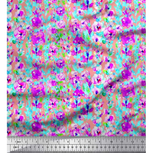 Soimoi Poly Georgette Fabric Flower Watercolor Decor Fabric Printed Yard 52 Inch Wide